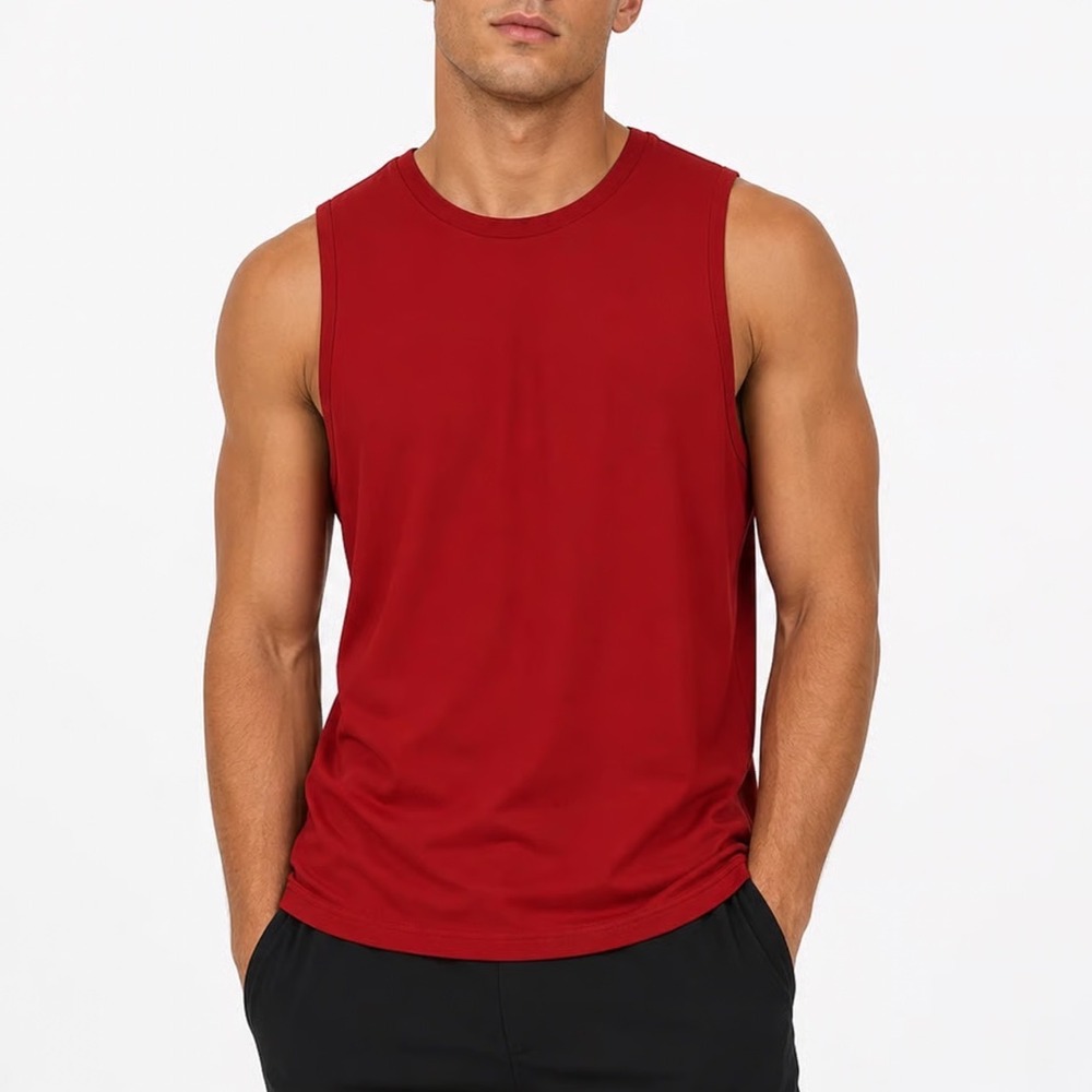 Unbranded Mens Red Athletic Tank Top Polyester Sleeveless Gym Shirt Size L - Picture 1 of 5